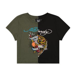 One of a Kind Split Baby Tee - Olive/Black