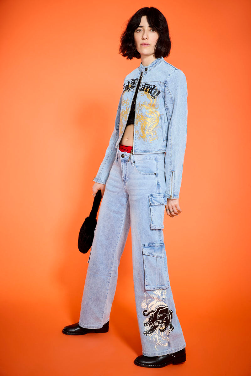 Dragon Panther Denim Moto Jacket - Image 2